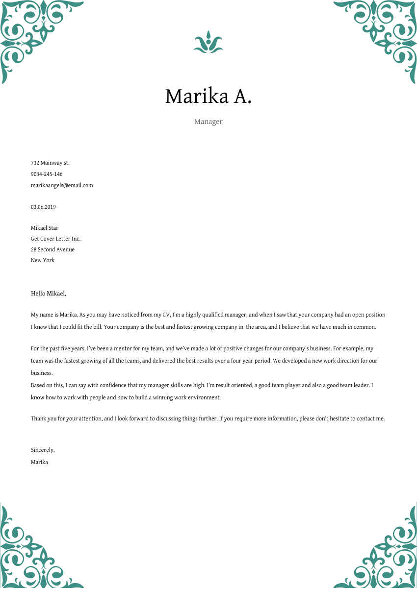 image of a cover letter for a school administrator