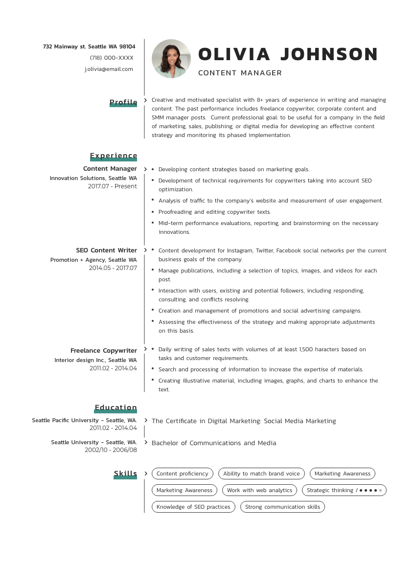 
                                                             a freelancer resume example