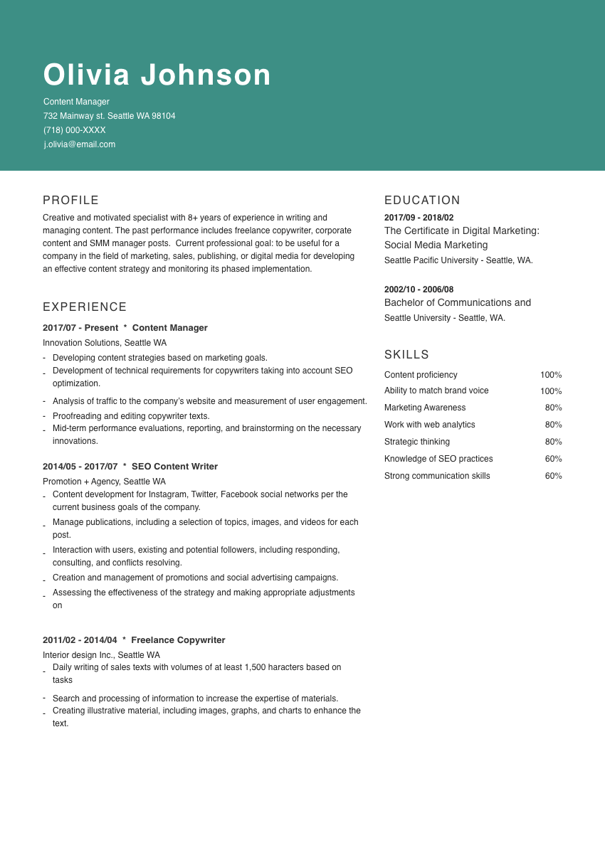 
                                                             image of a resume example for a copywriter